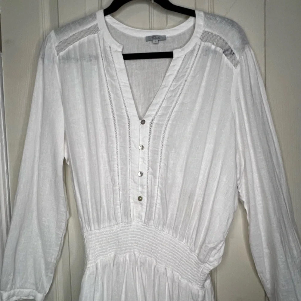 Rails Jasmine white smocked waist long sleeve mini dress size Medium - Picture 3 of 5
